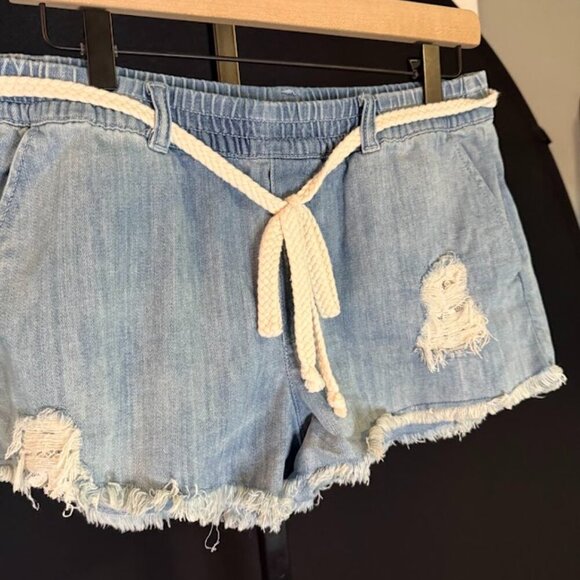 Aerie Denim Rope Tie Fringe Shorts - Picture 3 of 6